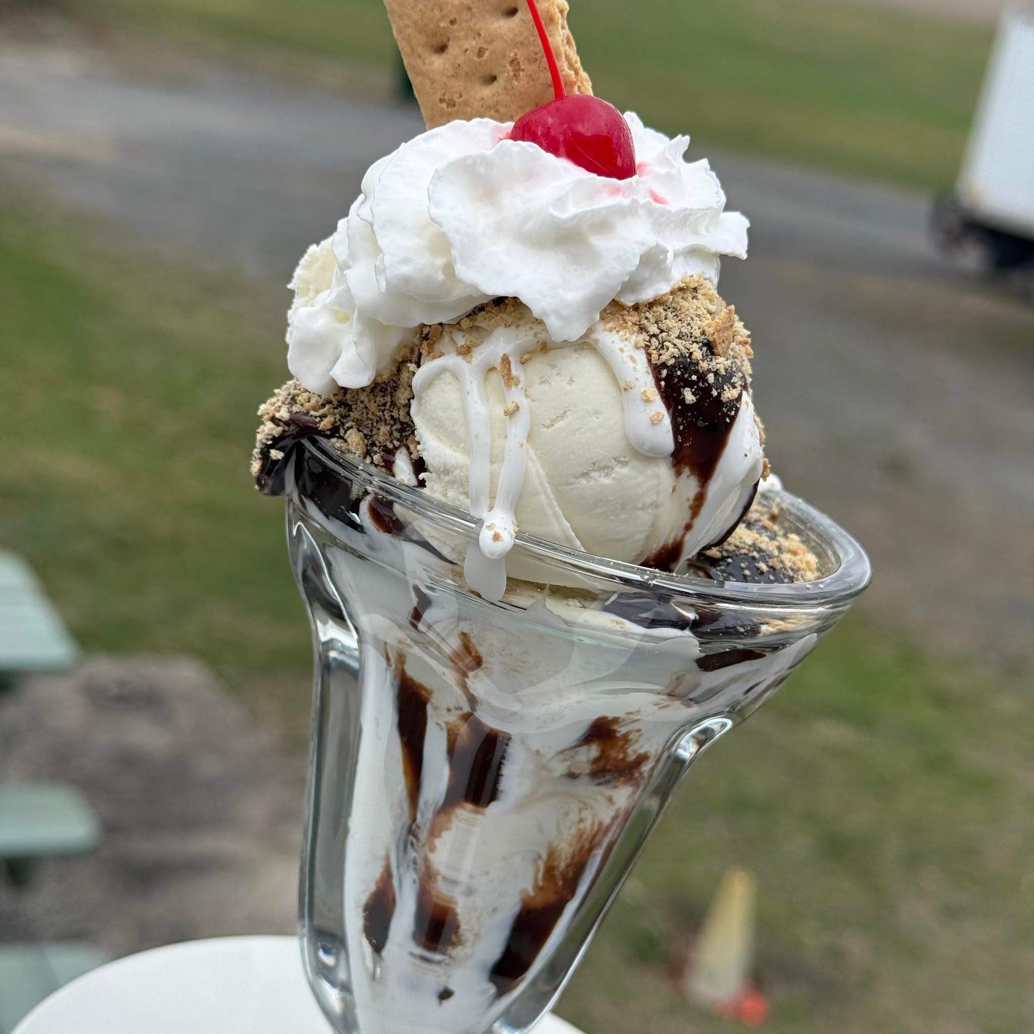 Ice cream sundae in a tall glass